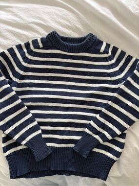 J. Crew Navy and White Striped Cotton Crewneck Sweater